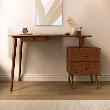 Idimex Piero Schreibtisch Massivholz Kiefer, 3 Schubladen, Kastanie (7339)