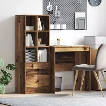 vidaXL Schreibtisch mit Schubladen und Regal, Altholz, 2er-Set (3337351)