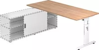 Hammerbacher Anbauschreibtisch T-Fu&szlig; 180x80cm, nussbaum/wei&szlig; (VOSE19/N/W)