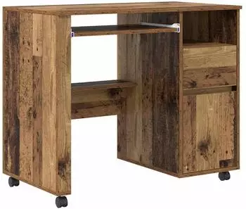 vidaXL Schreibtisch mit Rollen Altholz-Optik, Metall 91x50x77cm (869536)