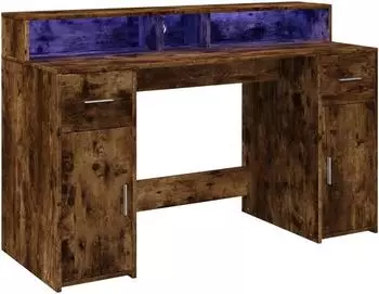 vidaXL Schreibtisch mit LED Holzwerkstoff R&auml;uchereiche 140x55x91cm (3309424)
