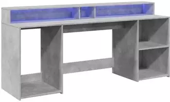 vidaXL Schreibtisch mit LED Holzwerkstoff Betongrau 200x55x91cm (3309441)
