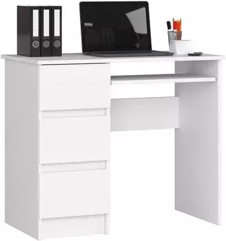Akord Furniture Factory A6 Computertisch 3 Schubladen Links, 1 Regal, Wei&szlig;, 90x77x50cm (A6)