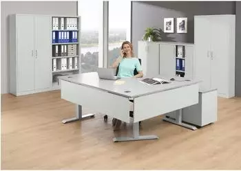 Soennecken FLEX MODUL Schreibtisch Ecktisch elektrisch h&ouml;henverstellbar 60,5-125,5cm lichtgrau/silber (810076581)