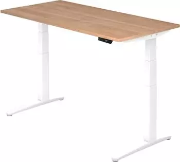 Hammerbacher Sitz-Steh-Schreibtisch XBHM16 elektrisch h&ouml;henverstellbar 160x80cm Nussbaum/Wei&szlig; (XBHM16)