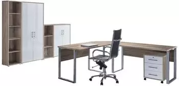 BMG Office Edition Set 4 B&uuml;rom&ouml;bel-Set, Holzwerkstoff, Eiche Sonoma/wei&szlig; Hochglanz (VKE.EditionSet4EicheWei&szlig;HG)