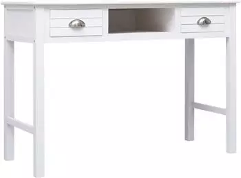 vidaXL Schreibtisch, Massivholz Paulownia, wei&szlig;, 108x45x76cm (338535)