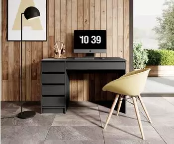 WFL GROUP Korvi Schreibtisch 120cm, 5 Schubladen, anthrazit (800001608710)