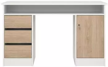 ebuy24 Function Plus Schreibtisch 1 Ablage, 1 T&uuml;r, 3 Schubladen, wei&szlig;/Eiche (07-70491P49hl)