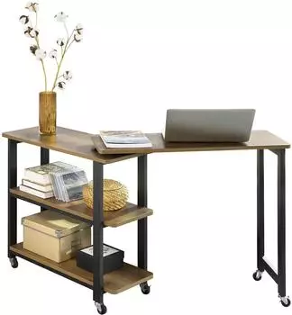 SoBuy FWT83-PF L-förmiger Beistelltisch mit Rollen, Industrie-Design, 133x69x30cm (FWT83-PF)