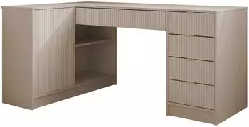 Mirjan24 Tireno Eckschreibtisch 5 Schubladen, sandbeige, Aluminiumgriffe gold (Tireno)