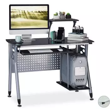 Relaxdays Computertisch mit Glasplatte, schwarz, 105x55x98cm