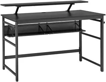 Mondeer Schreibtisch mit Monitorst&auml;nder und 2 Ablagen, 120x60x90cm, schwarz (FSDK16BK-G1L)