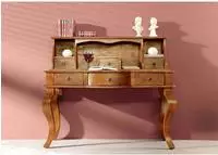 Massivmoebel24 Schreibtisch, Braun, Holz, Echtholz,Akazie, 1-Sitzer, 6 Schubladen,