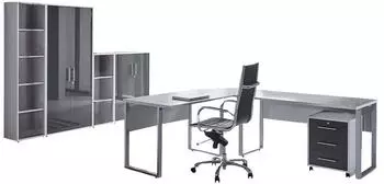 BMG Office Edition Set 4 Büromöbel-Set 6-tlg., lichtgrau/anthrazit hochglanz (VKE.EditionSet4grauanth)