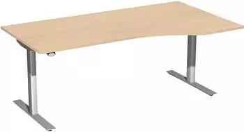 Geramöbel Flex Sitz-Steh-Schreibtisch Freiform rechts 1800x1000mm, elektrisch höhenverstellbar 650-1250mm, buche/silber (S-08F1811-BS)