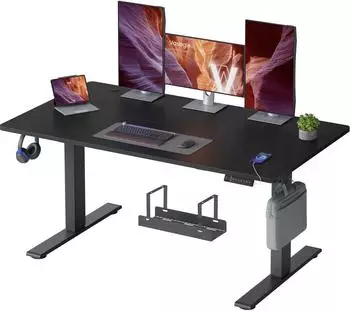 Vasagle Elektrisch höhenverstellbarer Schreibtisch 140x80cm, USB-C, 3 Speichertasten, schwarz