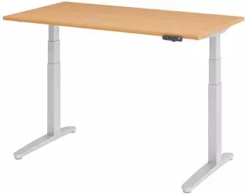 bümö XBHM elektrisch höhenverstellbarer Schreibtisch 140x80cm, Buche/Silber (BU-XBHM14-6-SS)