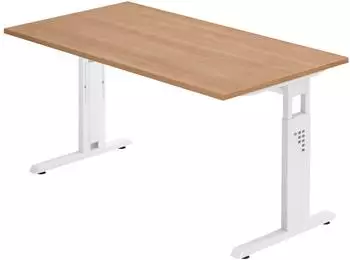 bümö Serie-O Schreibtisch höhenverstellbar 140x80cm, Nussbaum/weiß (BU-OS-14-N-W)