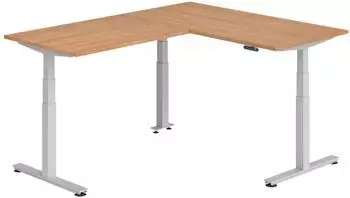 b&uuml;m&ouml; Eckschreibtisch L-Form elektrisch h&ouml;henverstellbar 160x200cm nussbaum/silber (BU-XDSMW-1612-N-S)