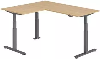 b&uuml;m&ouml; Eckschreibtisch elektrisch h&ouml;henverstellbar L-Form 180x160cm, Eiche/Graphit (BU-XDSMW-1908-E-G)