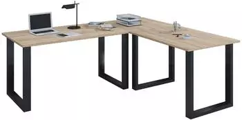 VCM Lona U Eckschreibtisch L-Form 220x160cm, schwarz/Sonoma-Eiche