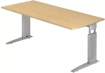 b&uuml;m&ouml; Schreibtisch Serie-U h&ouml;henverstellbar, 180x80cm, Ahorn/Silbergrau (BU-US-19-3-S)