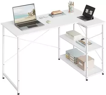 Woltu L-Schreibtisch mit 2 Ablagen, Holz/Metall, wei&szlig;, 120x74x71,5cm (W0ETT0140)
