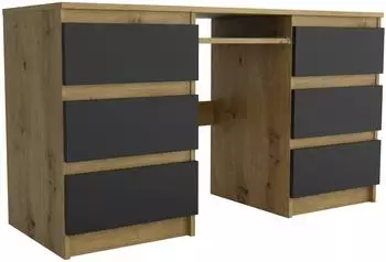 Masseno Angulo Schreibtisch 130x50x75cm, Eiche Artisan, 6 Schubladen (800001404157)