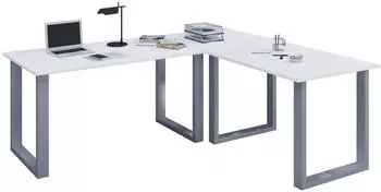 VCM Lona U Eckschreibtisch L-Form 190x160cm, Holz, silber/wei&szlig;