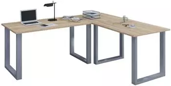 VCM Lona U Eckschreibtisch L-Form 220x160cm, Holzwerkstoff, silber/Sonoma-Eiche