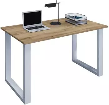 VCM Lona U Schreibtisch 110x80cm, Metall, silber/Honig-Eiche