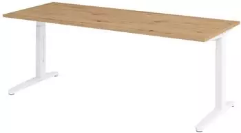 bümö Serie-XB Schreibtisch höhenverstellbar 200x80cm, Asteiche/weiß (BU-XB-20-R-WW)
