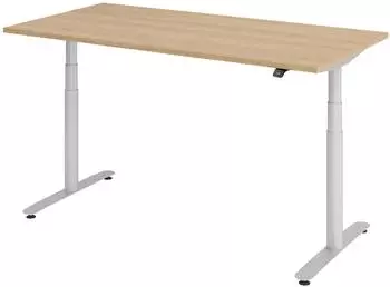 bümö XDLR Schreibtisch elektrisch höhenverstellbar, rechteckig 160cm, Eiche/Silber (BU-XDLR-16-E-S)