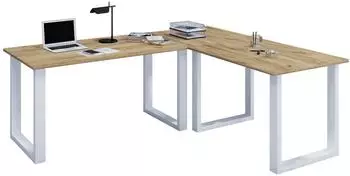 VCM Lona U Eckschreibtisch L-Form 190x190cm, Silber/Honig-Eiche (919715)