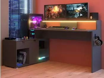 Parisot Work Gaming-Winkelschreibtisch schwarz/grau mit LED-Farbwechsel (GE4050-02)