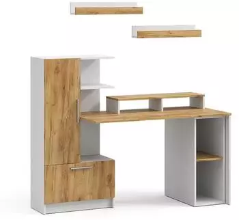 VICCO Tomy Schreibtisch weiß/Goldkraft Eiche, 150x59cm, 5er-Set (59855)
