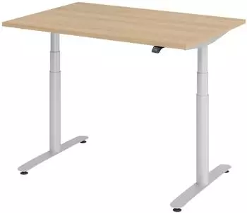 bümö XDLR elektrisch höhenverstellbarer Schreibtisch 120cm, Eiche/Silber (BU-XDLR-12-E-S)