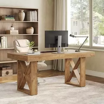 LuxusKollektion Schreibtisch 160x80x75cm, Massivholzoptik, gelbbraun