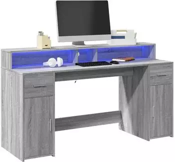vidaXL LED-Schreibtisch grau Sonoma 160x55x91cm Holzwerkstoff (3309434)