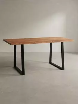 KADIMA DESIGN TARN Schreibtisch Akazie Massivholz Baumkante, goldbraun-schwarz, 120x60x76cm