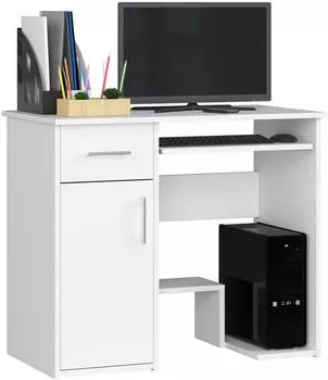Akord Furniture Factory Jay PC-Schreibtisch wei&szlig;, 1 Schublade, 1 T&uuml;r, 90x50x74cm