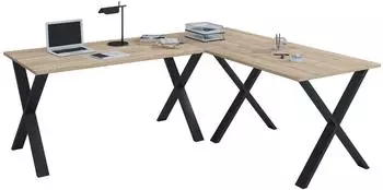 VCM Lona X Eckschreibtisch L-Form 160x130cm, schwarz / Sonoma-Eiche