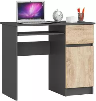 Akord Furniture Factory Piksel Schreibtisch mit Tastaturablage, Schublade, graphitgrau/Sonoma-Eiche, 90x77x50cm (IP0PBIUSZARSONPIKSPR)