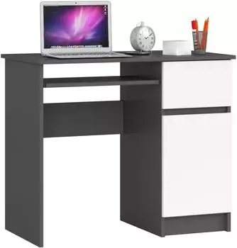 Akord Furniture Factory Piksel Schreibtisch mit Tastaturablage, Schublade & Fach, 90x77x50cm, graphitgrau/wei&szlig; (IP0PBIUSZARBIAPIKSPR)