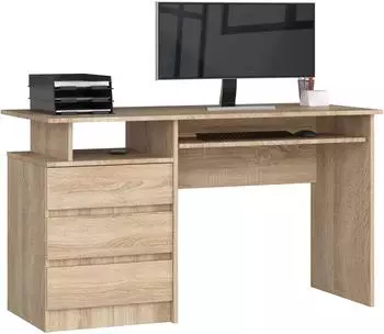 Akord Furniture Factory CLP-135 Schreibtisch mit Tastaturablage, 3 Schubladen, Sonoma Eiche (IP0PBIUDAB002)