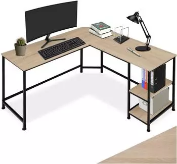 TecTake Hamilton Eckschreibtisch L-Form, Eiche Sonoma, 138x75,5x138cm
