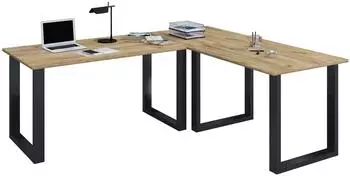 VCM Lona U Eckschreibtisch L-Form 160x160cm, schwarz/Honig-Eiche (919735)