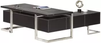 Jet-Line Venedig Winkelschreibtisch links, Kunstleder, schwarz, 220x85x70cm