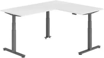 b&uuml;m&ouml; Eckschreibtisch L-Form elektrisch h&ouml;henverstellbar 160x200cm, wei&szlig;/graphit (BU-XDSMW-1612-W-G)